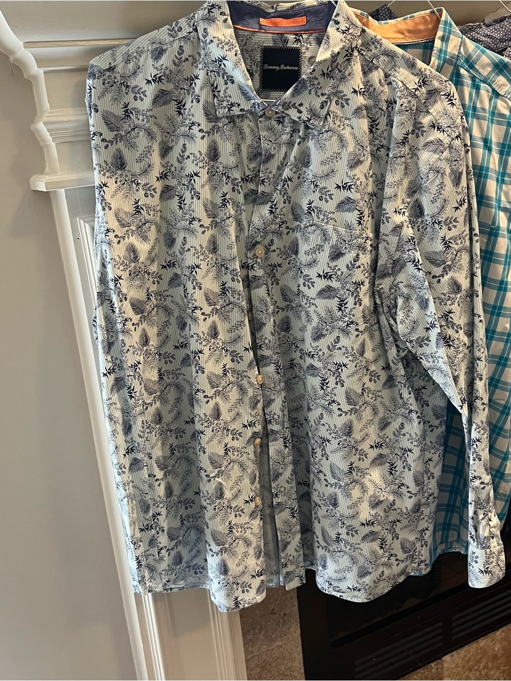 Tommy Bahama Navy & White Botanical Print Shirt with Orange Trim
